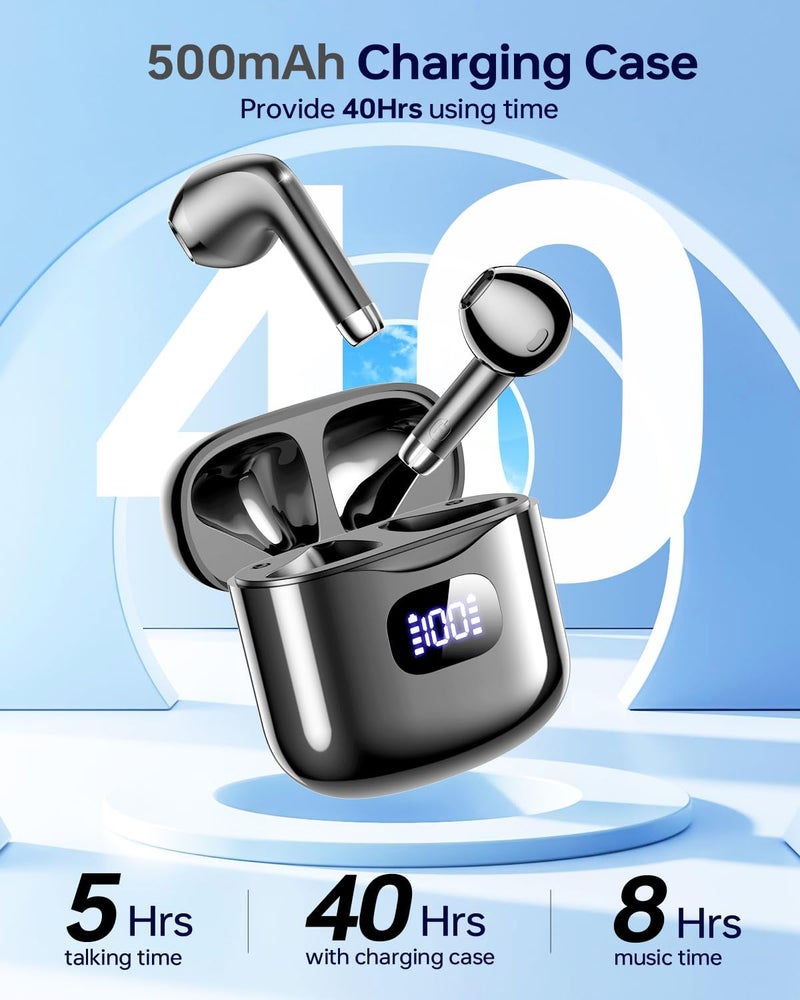 KTGEE Wireless Earbuds Bluetooth 5.3 Ear Buds, Bluetooth Headphones with LED Display Charging Case, 40Hrs Playtime Stereo Sound, IPX7 Waterproof in-Ear Earphones with Mic for Phone Tablet Sports, Charcoal - Image 4